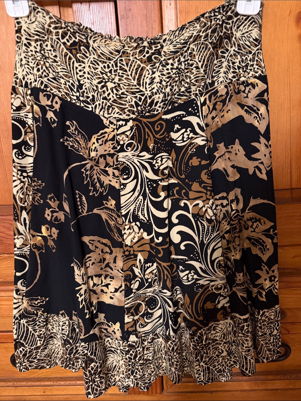 Black and Tan Floral A-Line Skirt by